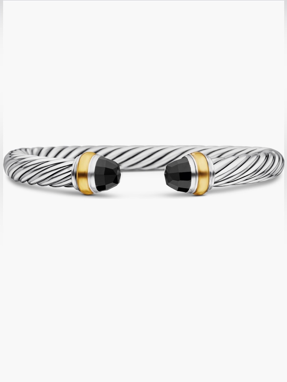 David Yurman Classic Cable Bracelet in Sterling w/ 14k Gold & Onyx- 7mm
